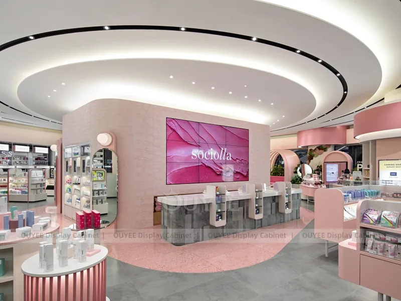 Round Pink Beauty Bar Counter Hair Beauty Shop Display - الصورة 3