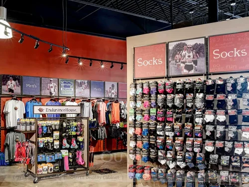 Running Socks Wall Display with Accessory Rack 01