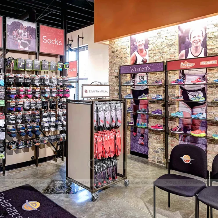 Socks In Store Display Running Socks Wall Display with Accessory Rack | Custom Display Rack ...