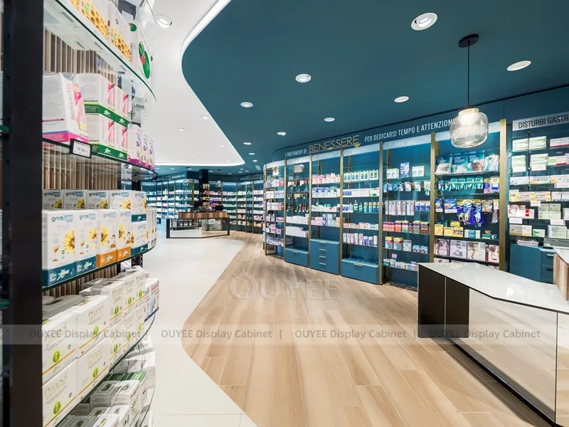 Teal Ceiling Pharmacy Wall Low Shelving Display - Image 4