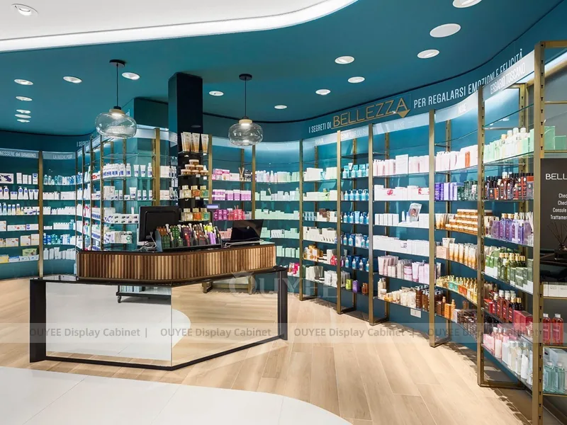 Teal Ceiling Pharmacy Wall Low Shelving Display - Image 6