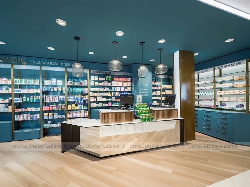 Teal Ceiling Pharmacy Wall Low Shelving Display - Image 7