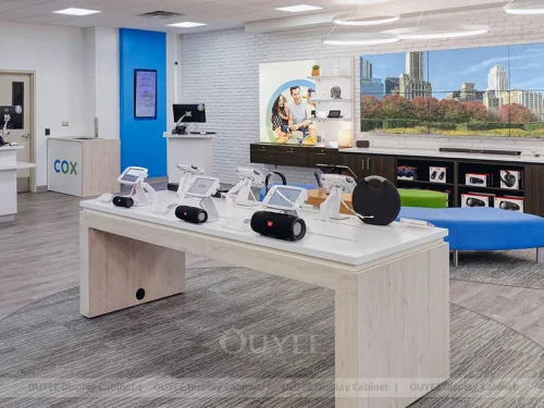 Telecom Experience Demo Tables with Perimeter Cabinets 01