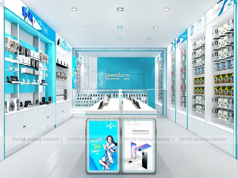 White And Blue Glass Phone Display Fixture