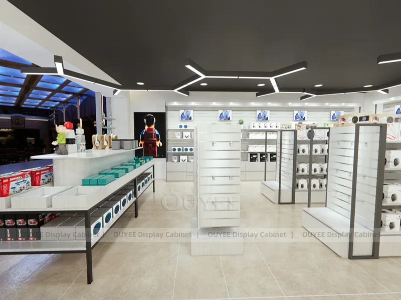 White And Blue Glass Phone Display Fixture