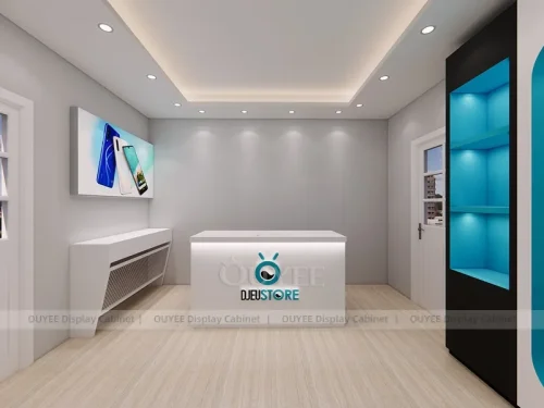 White And Blue Glass Phone Display Fixture
