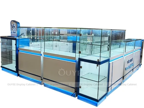 White And Blue Glass Phone Display Fixture