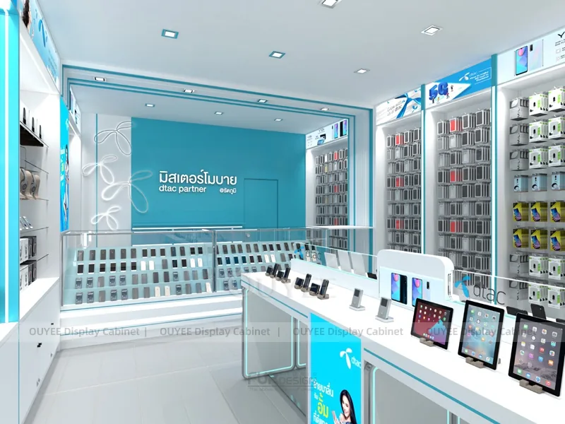 White And Blue Glass Phone Display Fixture