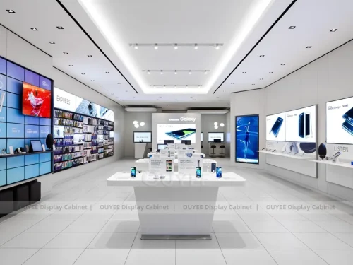 White And Blue Phone Display Fixture