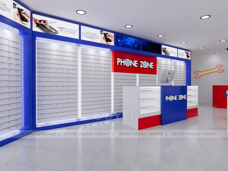 White And Blue Phone Display Fixture