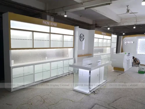 White And Gold LED Phone Display Fixture