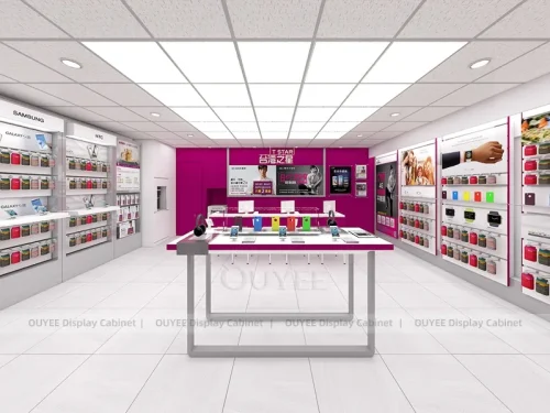 White And Magenta Phone Store Display Fixture
