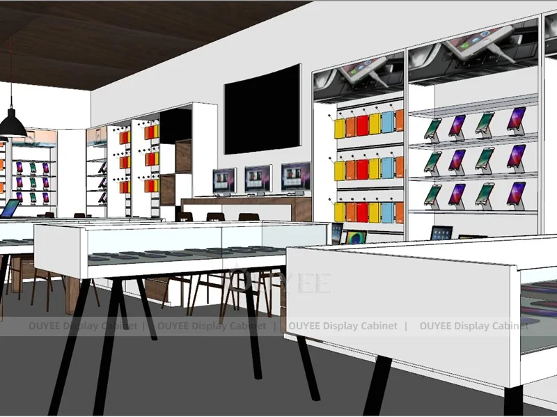 White And Orange Phone Store Display Fixture