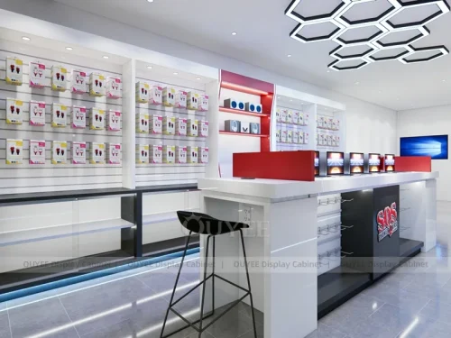 White And Red Glass Phone Display Fixture