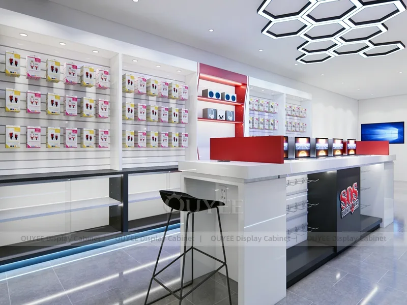White And Red Glass Phone Display Fixture