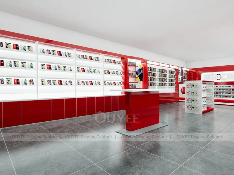 White And Red Phone Display Fixture