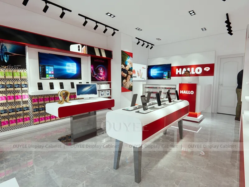 White And Red Phone Display Fixture