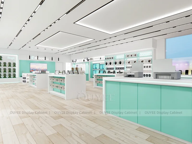 White And Teal Glass Phone Display Fixture