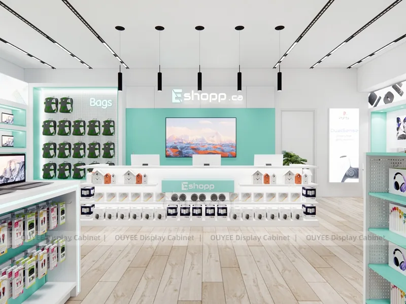 White And Teal Glass Phone Display Fixture - Image 9