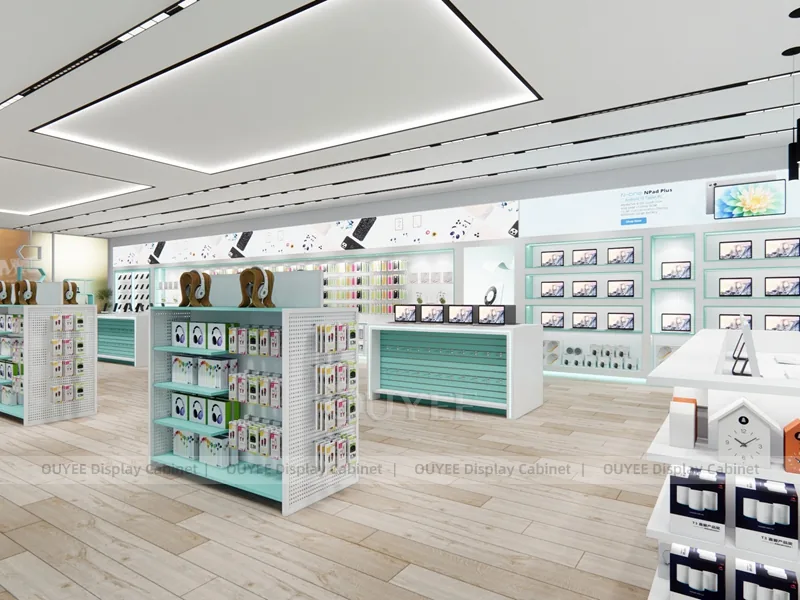 White And Teal LED Phone Display Fixture