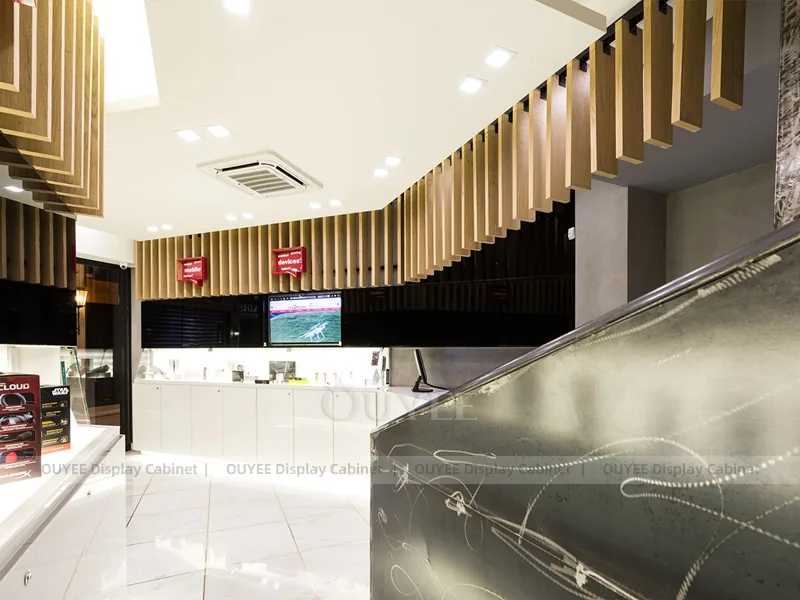 White And Wood Tone Glass Display Fixture - Image 8