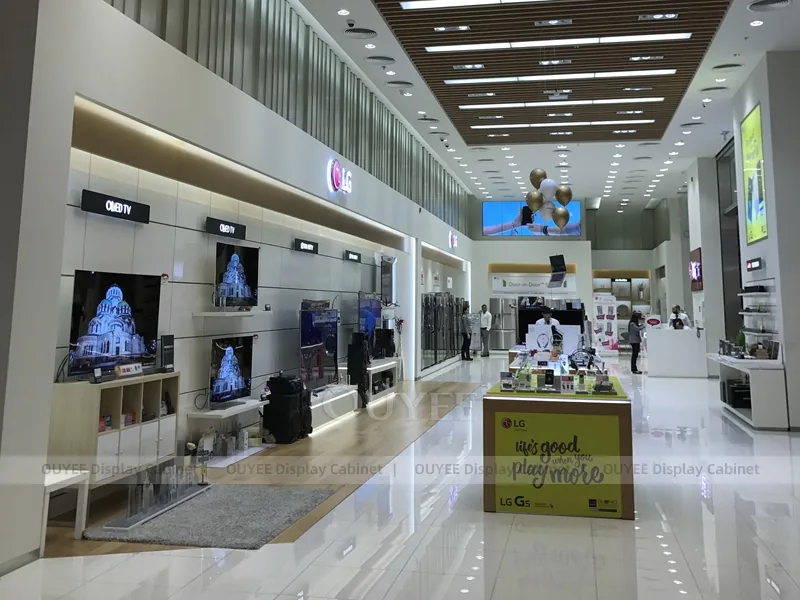 White And Wood Tone Glass Display Fixture - Image 7