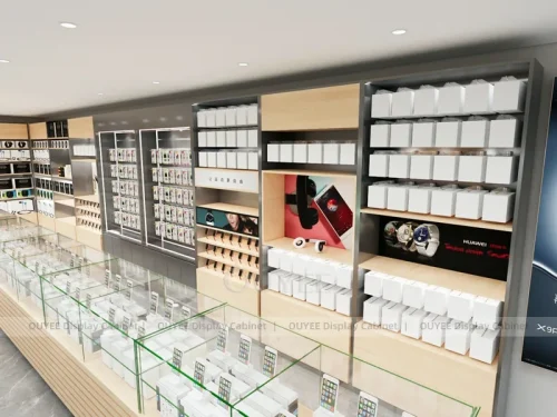 White And Wood Tone Glass Display Fixture
