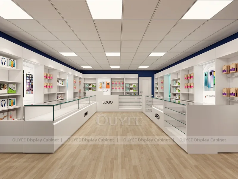 White And Wood Tone Glass Display Fixture - Image 7