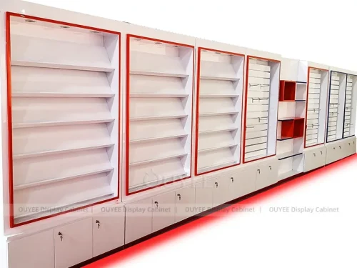 White And Wood Tone Glass Display Fixture