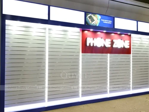 White And Wood Tone LED Phone Display Fixture