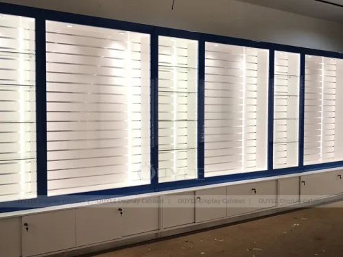 White And Wood Tone Phone Store Display Fixture