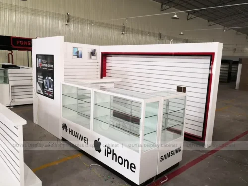 White And Wood Tone Phone Store Display Fixture