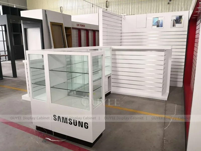 White And Wood Tone Phone Store Display Fixture - Image 3