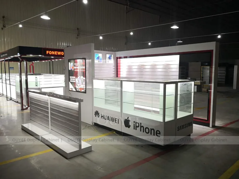 White And Wood Tone Phone Store Display Fixture - Image 4