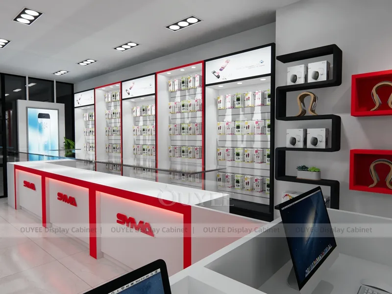 White And Wood Tone Phone Store Display Fixture - Image 3