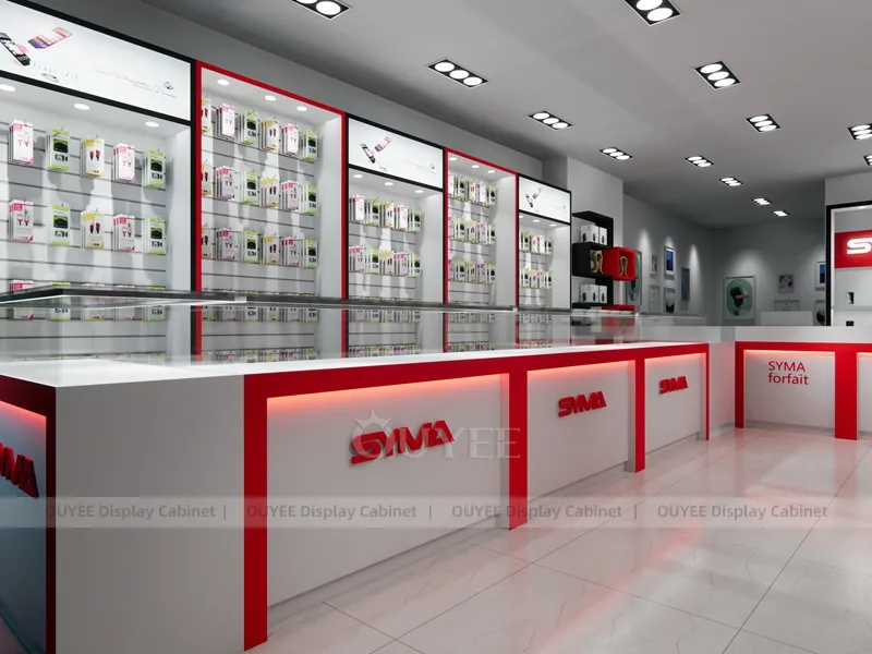 White And Wood Tone Phone Store Display Fixture - Image 4