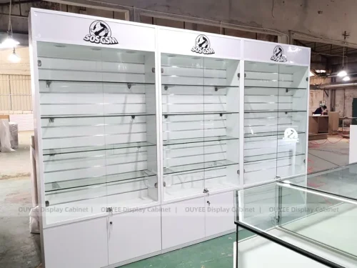 White And Wood Tone Phone Store Display Fixture