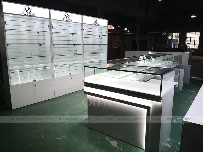 White And Wood Tone Phone Store Display Fixture - Image 2