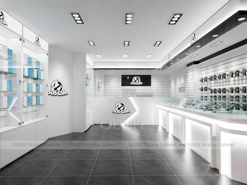 White And Wood Tone Phone Store Display Fixture - Image 3