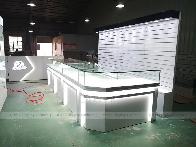 White And Wood Tone Phone Store Display Fixture - Image 8
