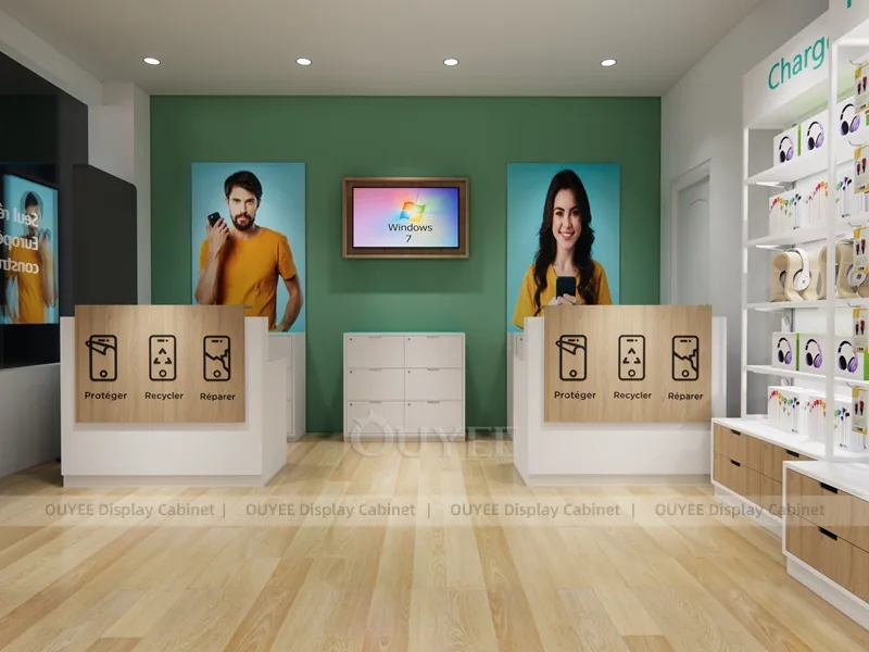 White And Wood Tone Phone Store Display Fixture - Image 2