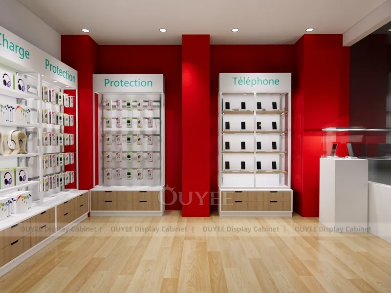 White And Wood Tone Phone Store Display Fixture - Image 3