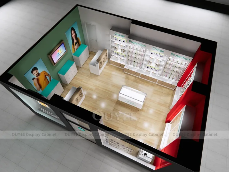 White And Wood Tone Phone Store Display Fixture - Image 4