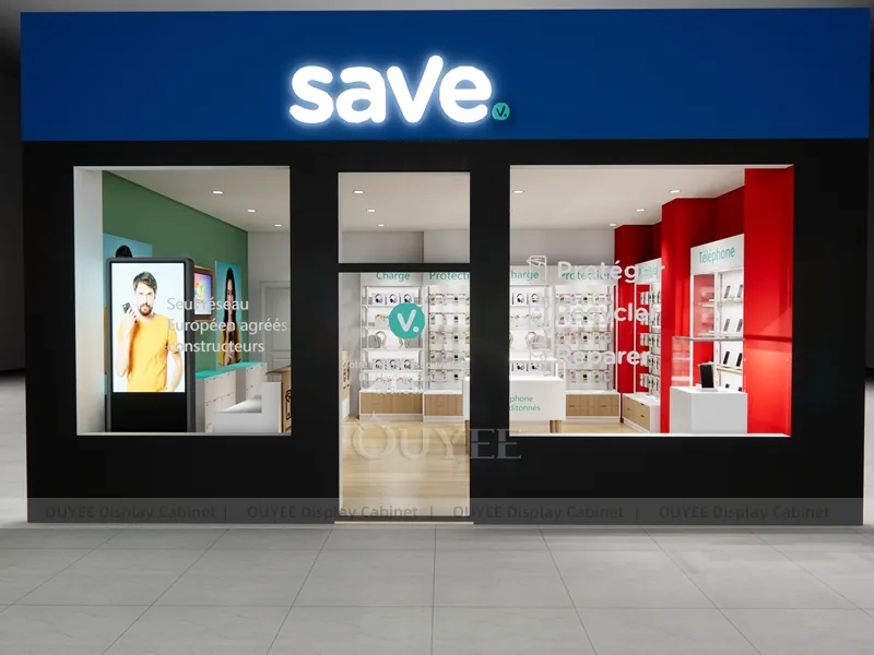 White And Wood Tone Phone Store Display Fixture - Image 6