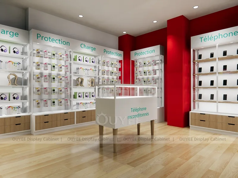 White And Wood Tone Phone Store Display Fixture - Image 7