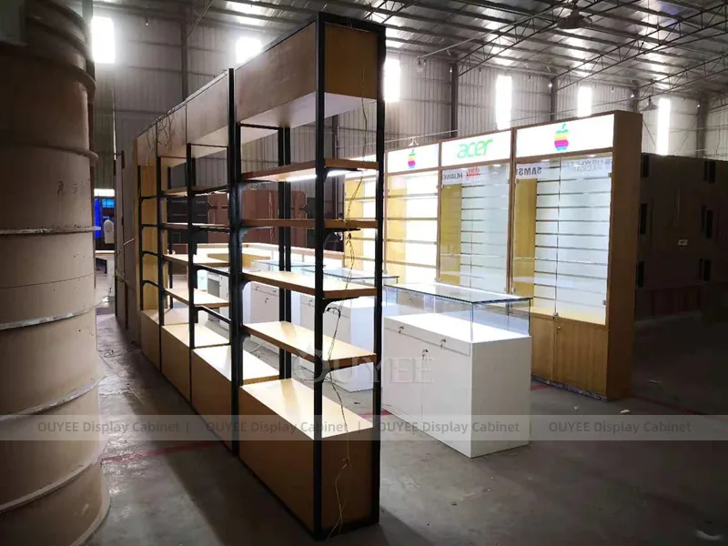 White And Wood Tone Phone Store Display Fixture - Image 9
