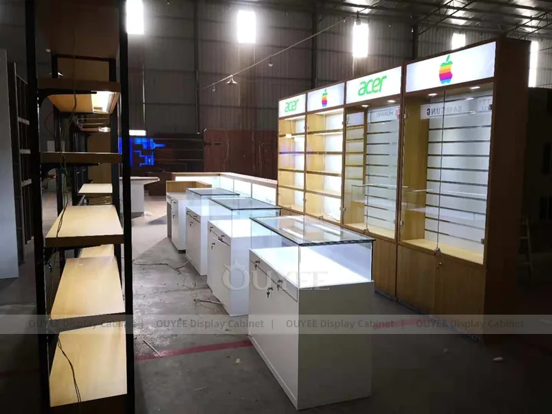 White And Wood Tone Phone Store Display Fixture - Image 11