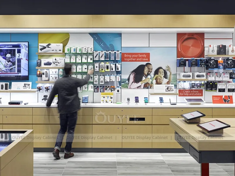 White And Wood Tone Phone Store Display Fixture - Image 8