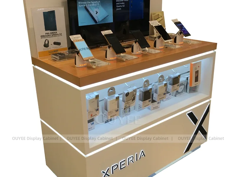 White And Wood Tone Phone Store Display Fixture - Image 3