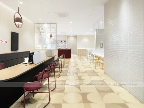 White And Wood Tone Phone Store Display Fixture
